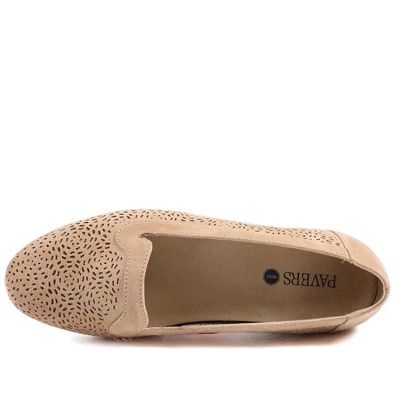 Wide Fit Laser Cut Slip On Shoes - WK43013 / 329 000 - Beige