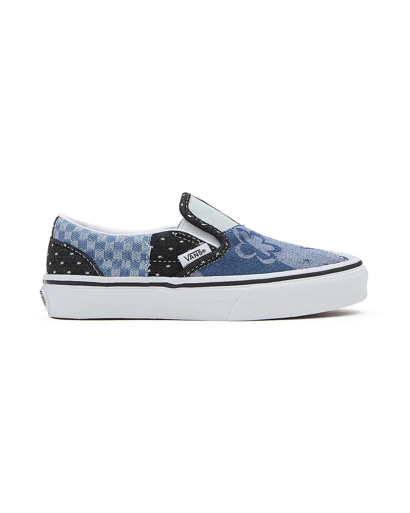 VANS Klassische Slip-On-Patchwork-Sneaker für Kinder – Denim / Weiß