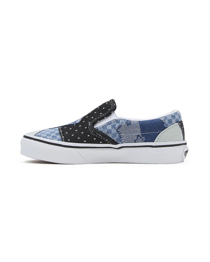 VANS Klassische Slip-On-Patchwork-Sneaker für Kinder – Denim / Weiß