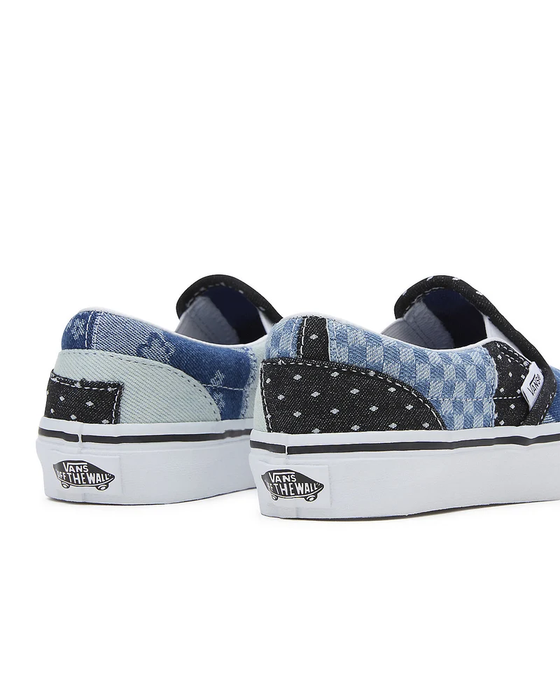 VANS Klassische Slip-On-Patchwork-Sneaker für Kinder – Denim / Weiß