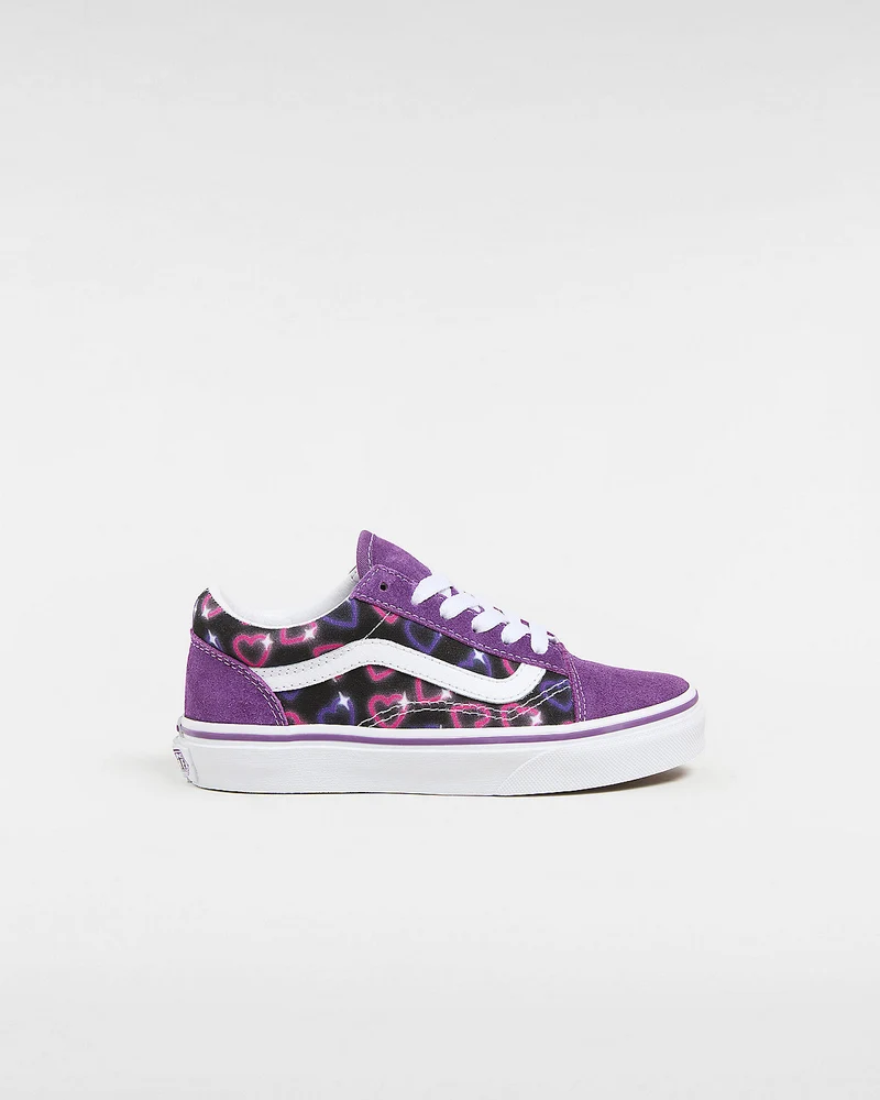 VANS Kinder Old Skool Neon Hearts Trainer – Lila