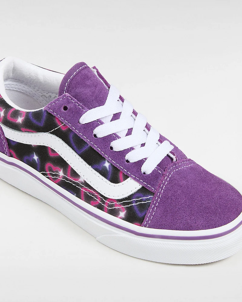 VANS Kinder Old Skool Neon Hearts Trainer – Lila