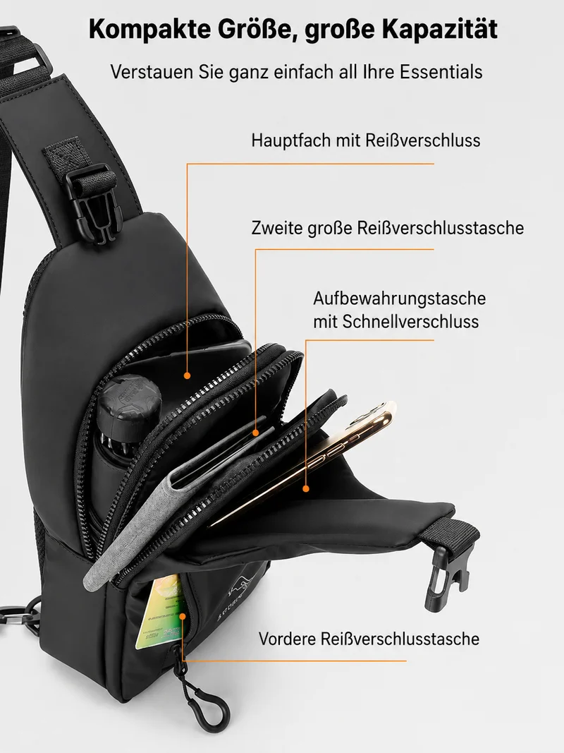 Jollox | Leichte Oxford-Brusttasche mit mehreren Fächern