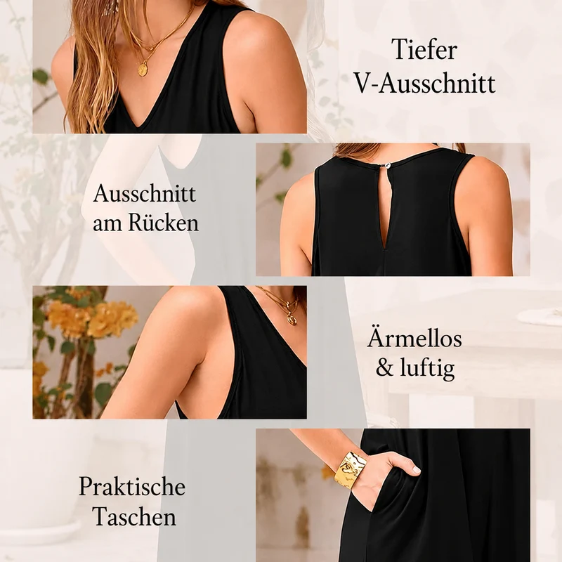 Lenizza | Ärmelloser Jumpsuit mit V-Ausschnitt und weitem Bein