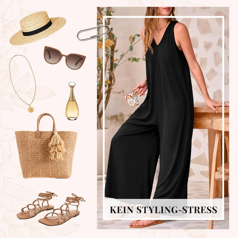 Lenizza | Ärmelloser Jumpsuit mit V-Ausschnitt und weitem Bein