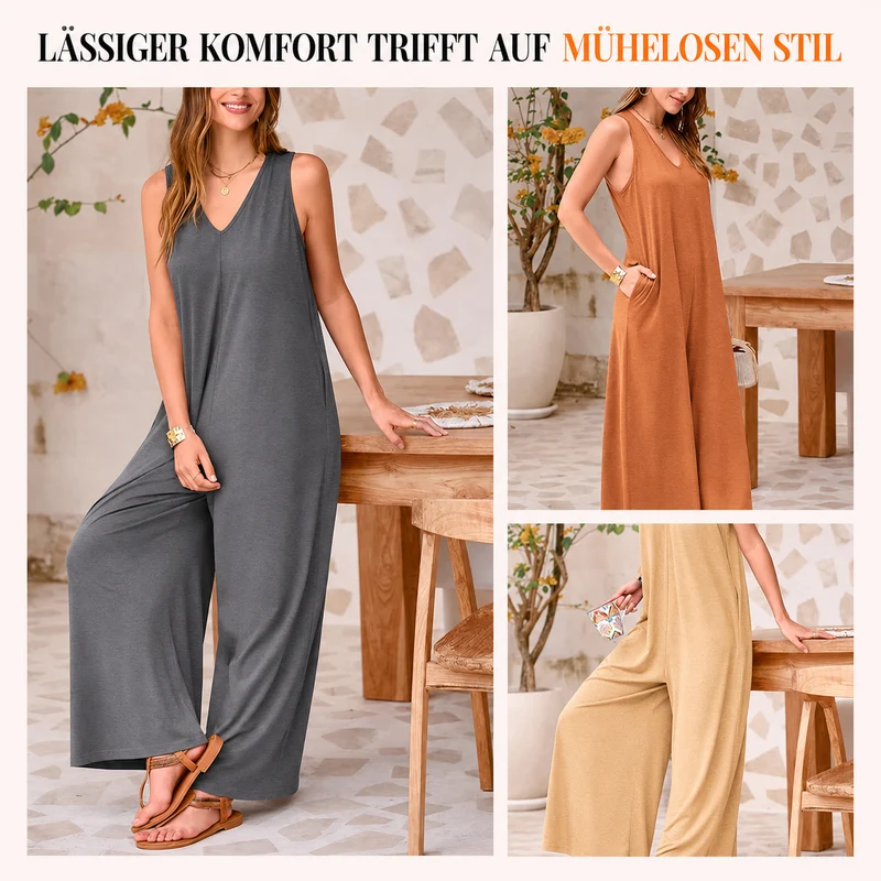 Lenizza | Ärmelloser Jumpsuit mit V-Ausschnitt und weitem Bein