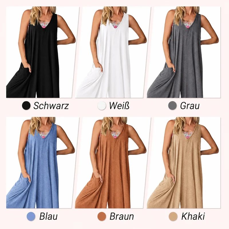 Lenizza | Ärmelloser Jumpsuit mit V-Ausschnitt und weitem Bein