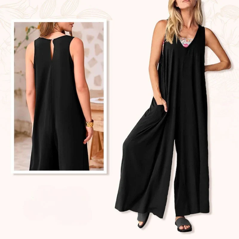 Lenizza | Ärmelloser Jumpsuit mit V-Ausschnitt und weitem Bein