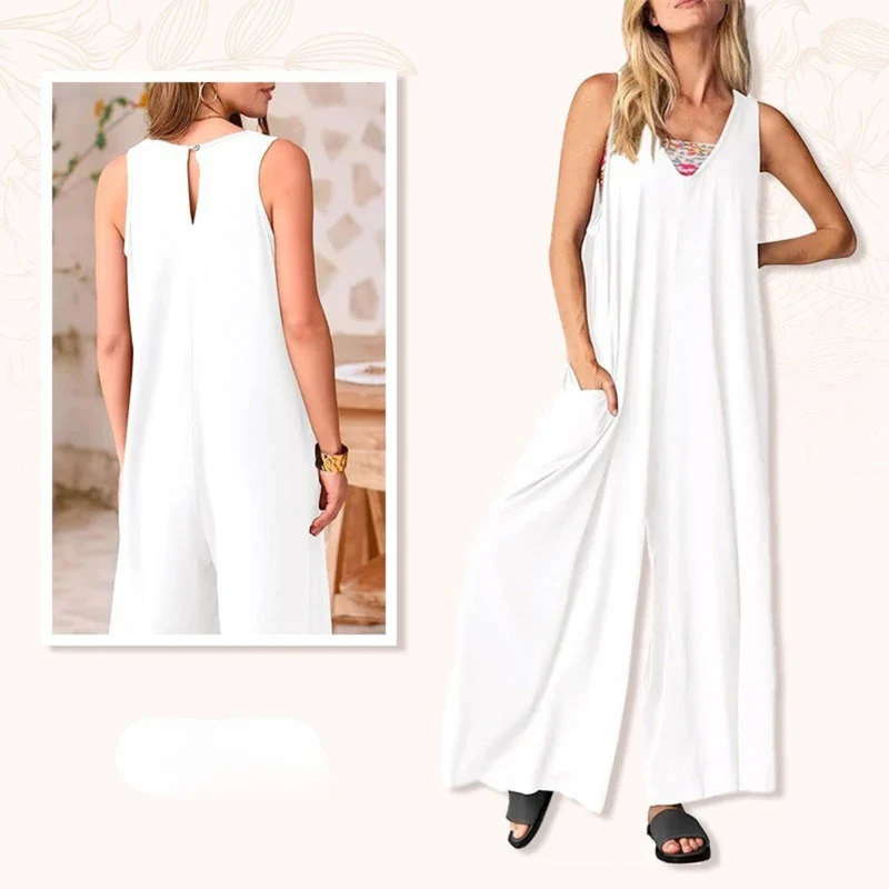 Lenizza | Ärmelloser Jumpsuit mit V-Ausschnitt und weitem Bein