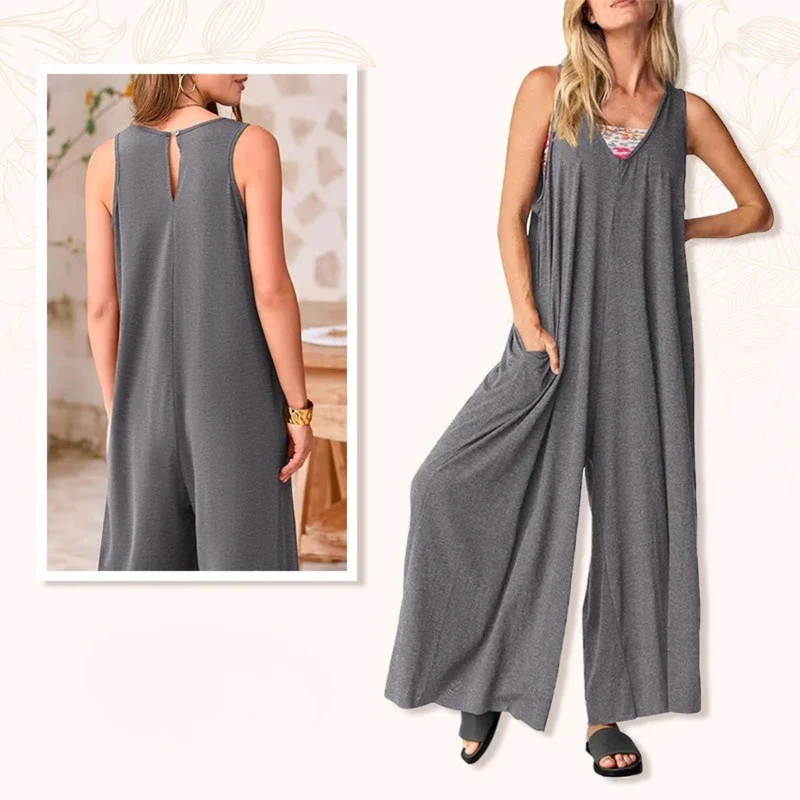 Lenizza | Ärmelloser Jumpsuit mit V-Ausschnitt und weitem Bein