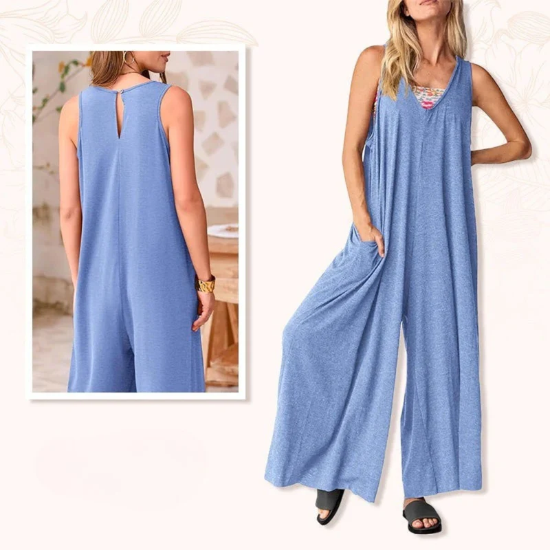 Lenizza | Ärmelloser Jumpsuit mit V-Ausschnitt und weitem Bein