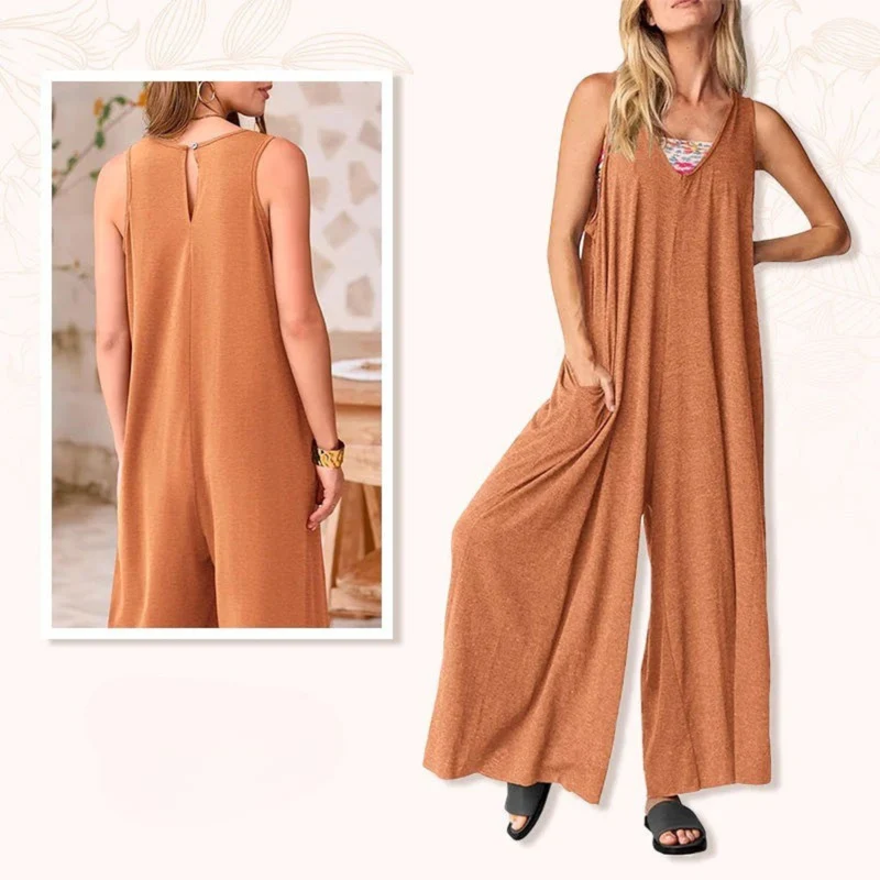 Lenizza | Ärmelloser Jumpsuit mit V-Ausschnitt und weitem Bein