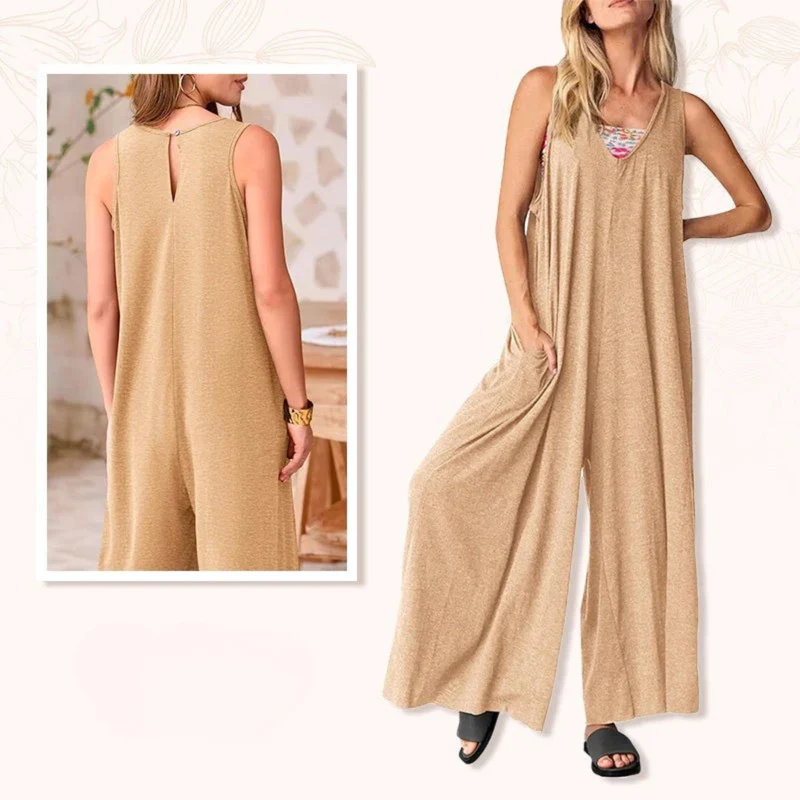 Lenizza | Ärmelloser Jumpsuit mit V-Ausschnitt und weitem Bein