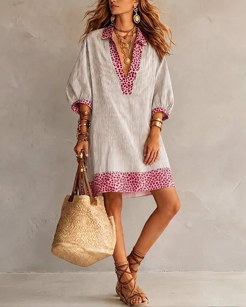 Marfie | Gestreiftes Kleid mit Leoparden-Details