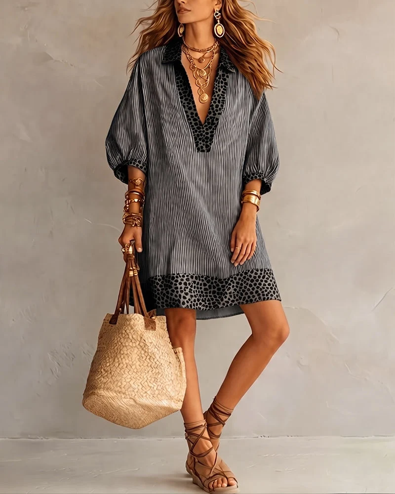 Marfie | Gestreiftes Kleid mit Leoparden-Details