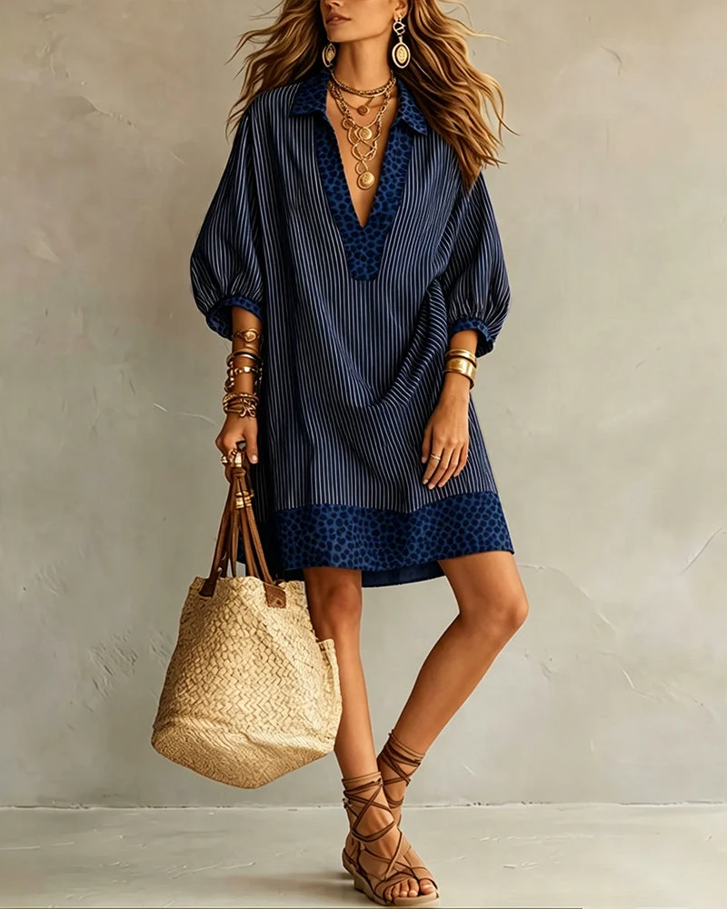 Marfie | Gestreiftes Kleid mit Leoparden-Details