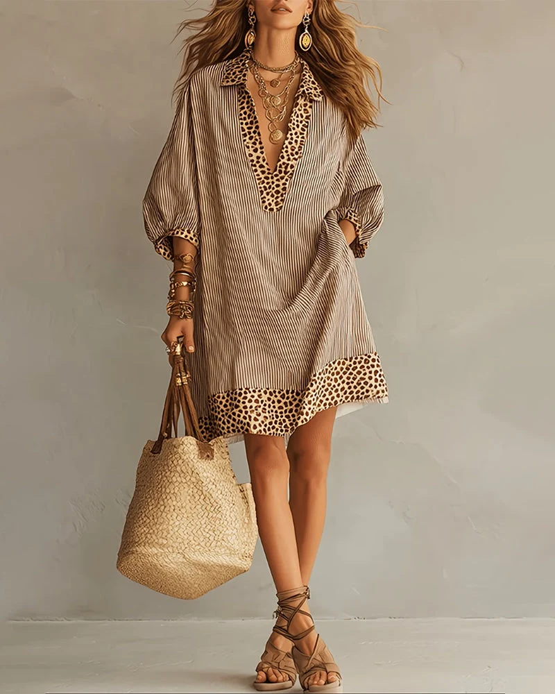 Marfie | Gestreiftes Kleid mit Leoparden-Details