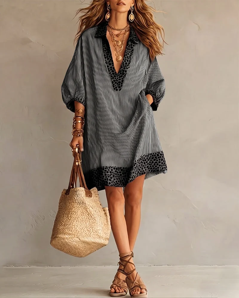 Marfie | Gestreiftes Kleid mit Leoparden-Details
