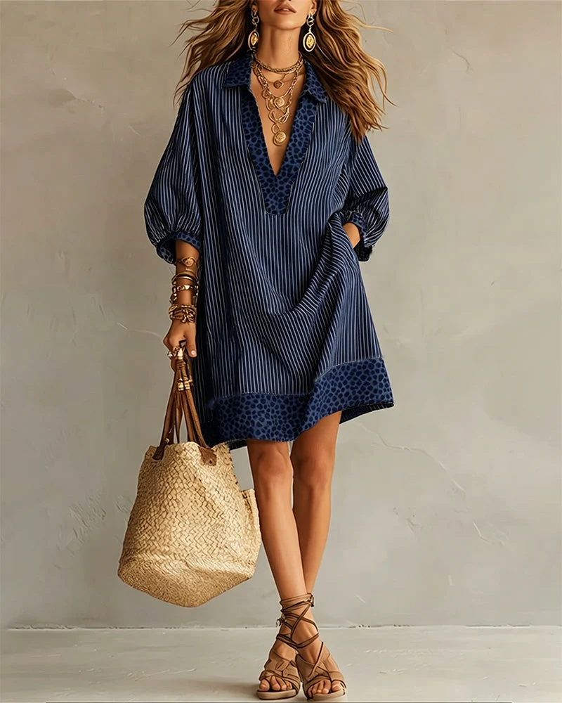 Marfie | Gestreiftes Kleid mit Leoparden-Details