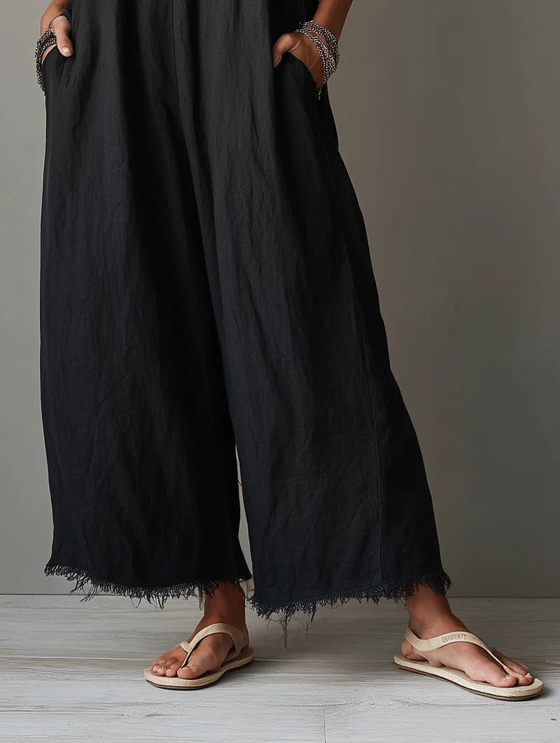 Avelora | Minimalistischer Leinen-Jumpsuit mit weitem Bein