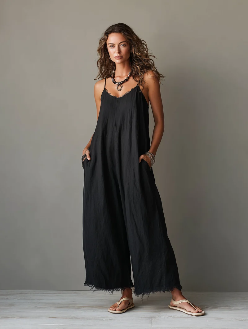 Avelora | Minimalistischer Leinen-Jumpsuit mit weitem Bein