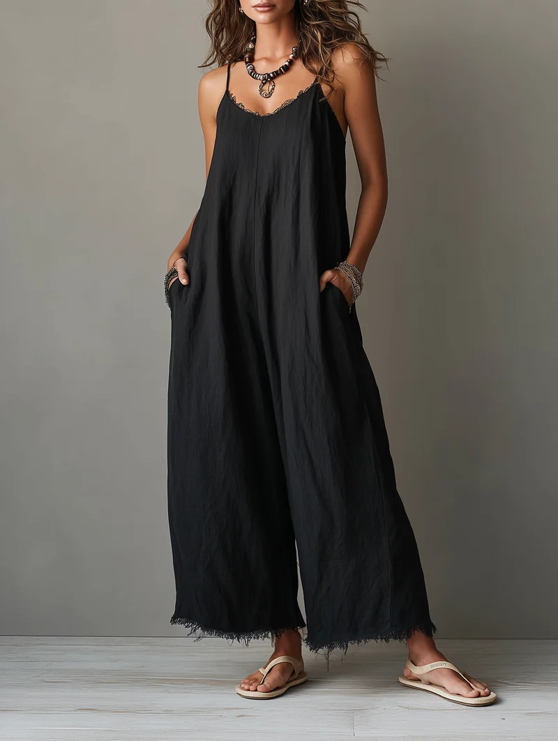 Avelora | Minimalistischer Leinen-Jumpsuit mit weitem Bein