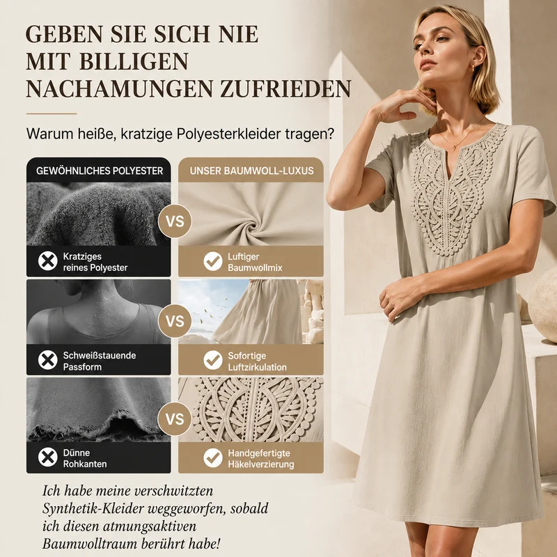 Erbeth | Boho T-Shirt-Kleid mit Spitze und V-Ausschnitt