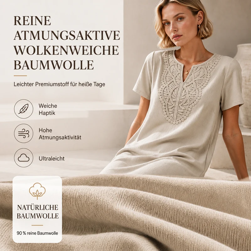 Erbeth | Boho T-Shirt-Kleid mit Spitze und V-Ausschnitt