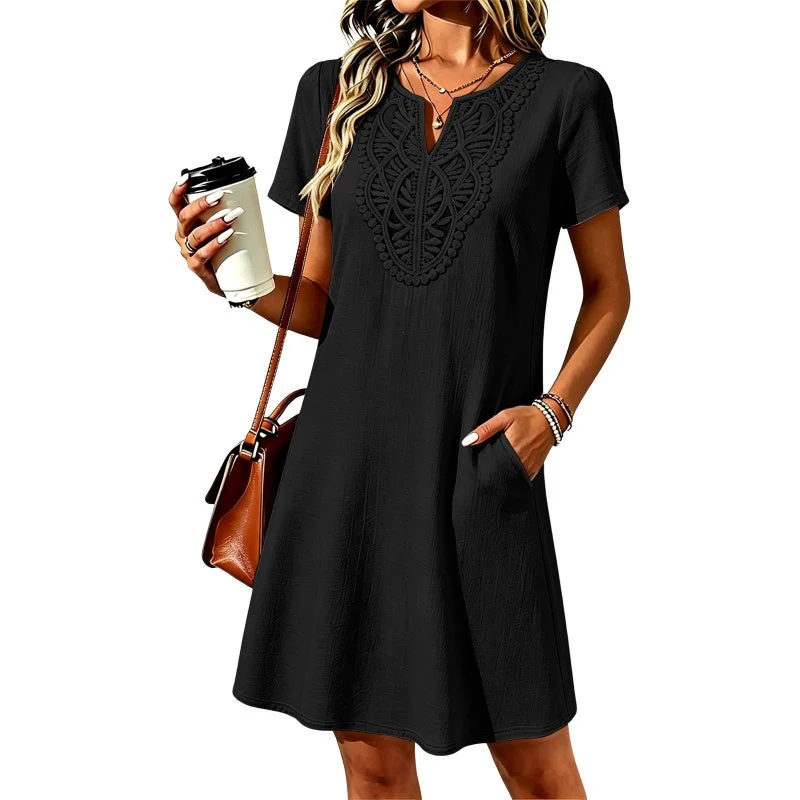 Erbeth | Boho T-Shirt-Kleid mit Spitze und V-Ausschnitt