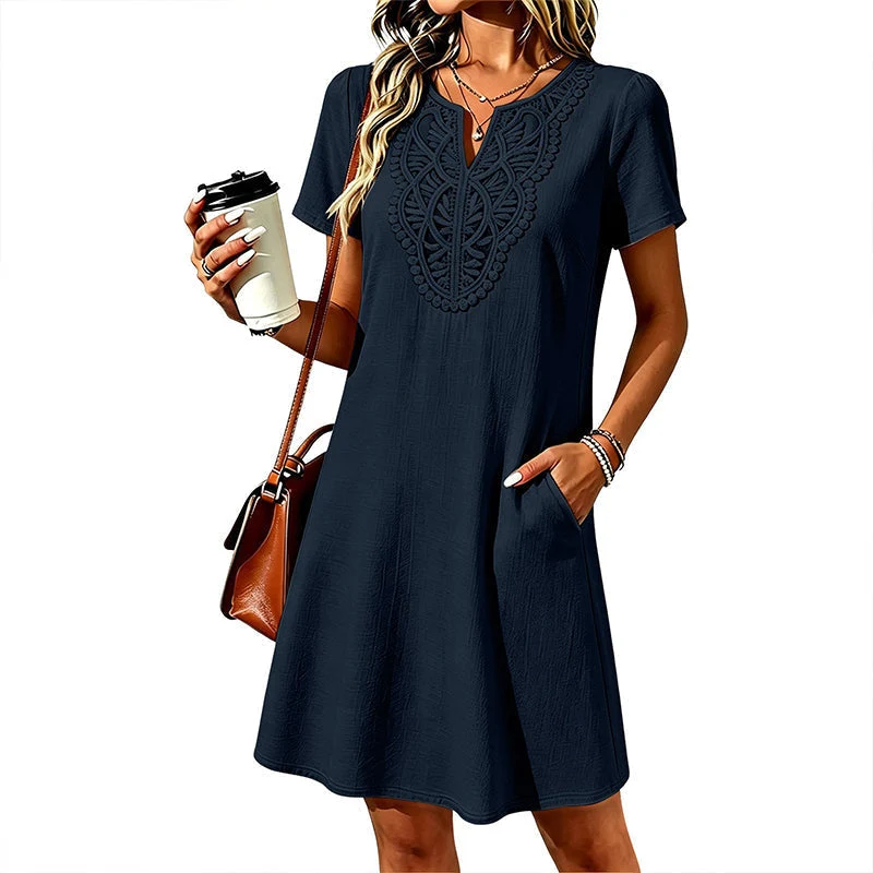 Erbeth | Boho T-Shirt-Kleid mit Spitze und V-Ausschnitt