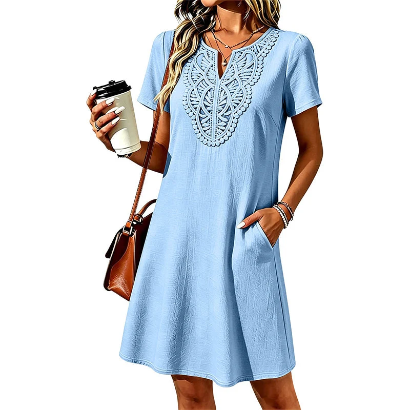Erbeth | Boho T-Shirt-Kleid mit Spitze und V-Ausschnitt