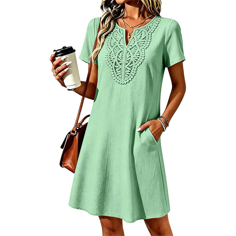 Erbeth | Boho T-Shirt-Kleid mit Spitze und V-Ausschnitt