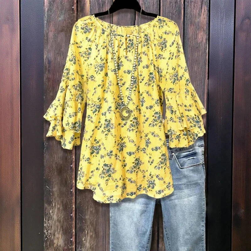 Evara | Vintage-Blumenbluse mit Rüschenärmeln