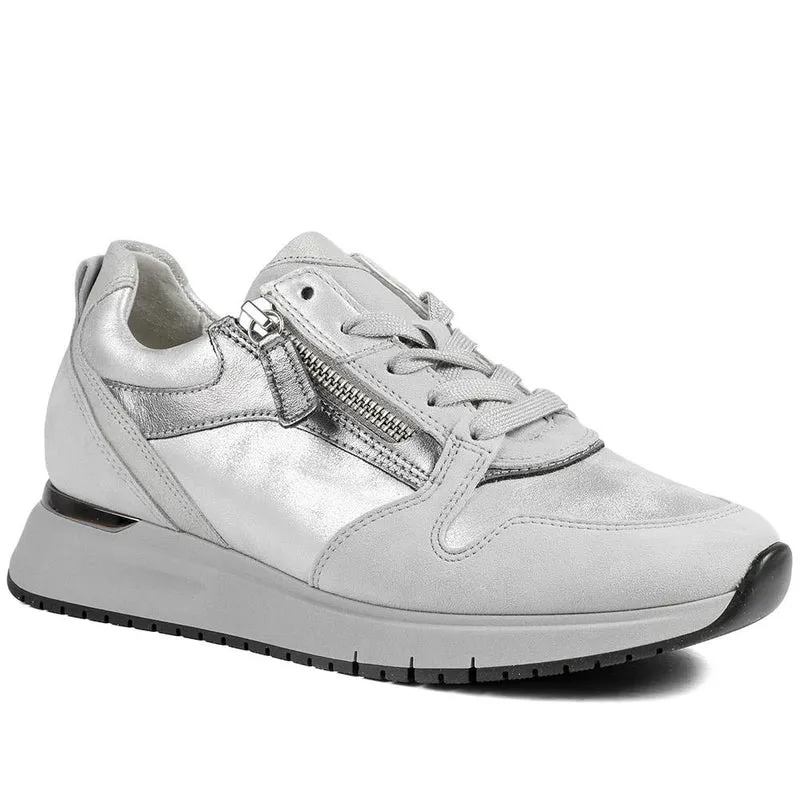 Gabor Leather Zip & Lace Trainers - GAB42031 / 329 511 - Light Grey