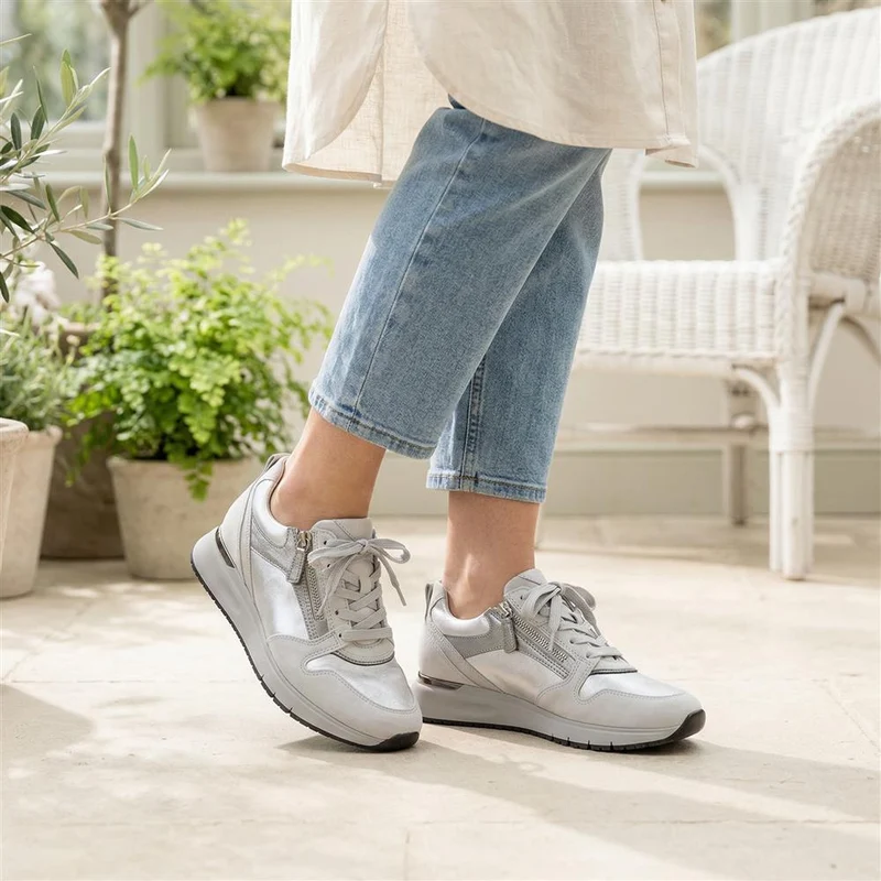 Gabor Leather Zip & Lace Trainers - GAB42031 / 329 511 - Light Grey