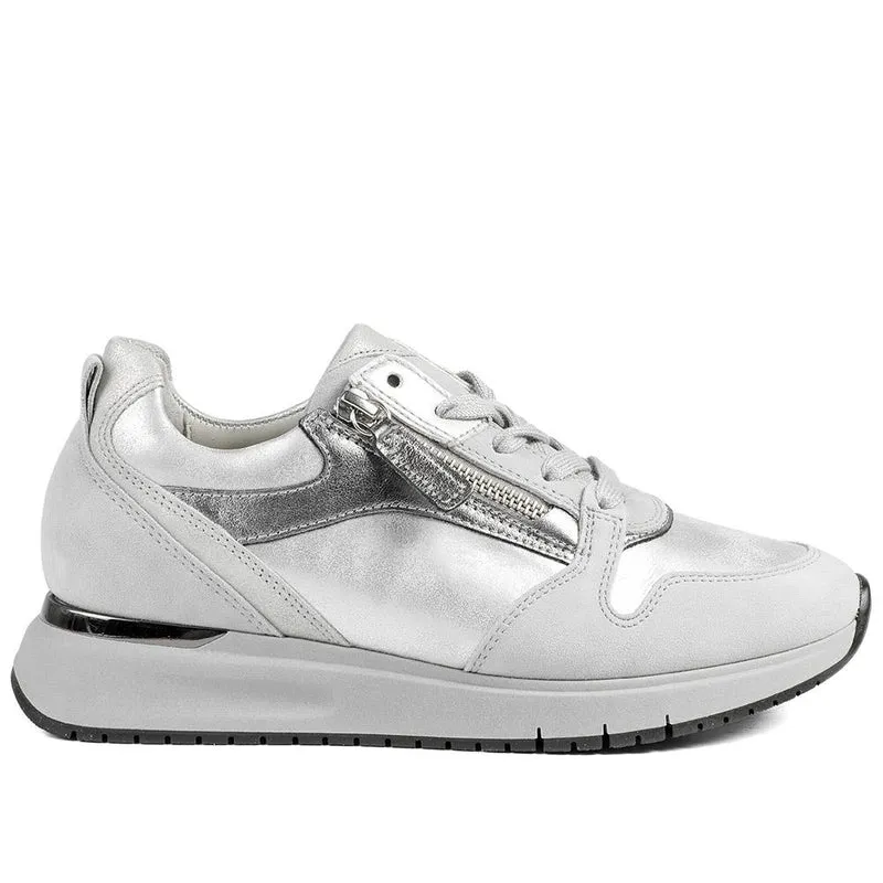 Gabor Leather Zip & Lace Trainers - GAB42031 / 329 511 - Light Grey