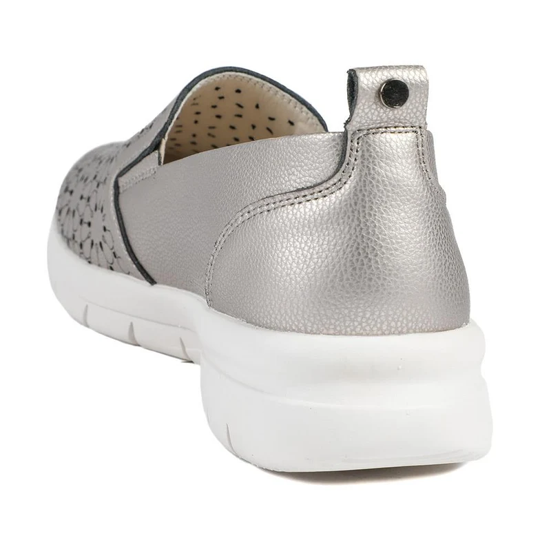 Wide Fit Leather Slip-On Shoes - BRK41034 / 327 021 - Pewter