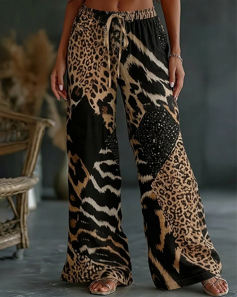 Rethlie | Weite Freizeithose mit Leoparden-Patchwork