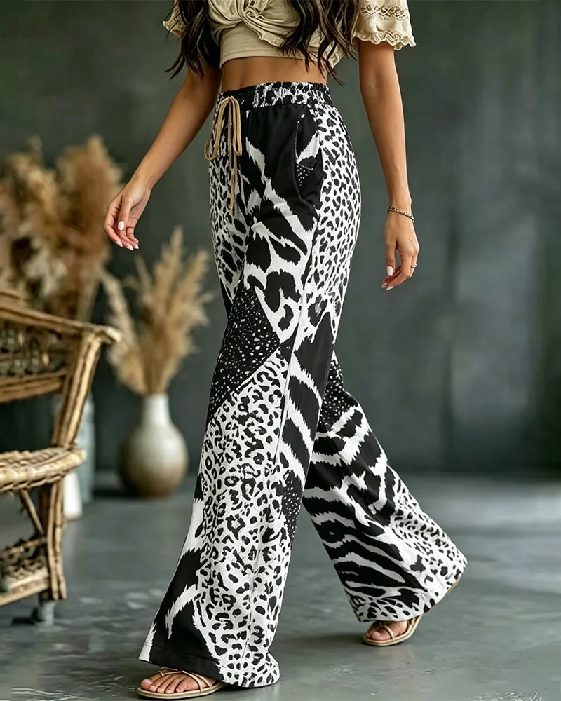 Rethlie | Weite Freizeithose mit Leoparden-Patchwork
