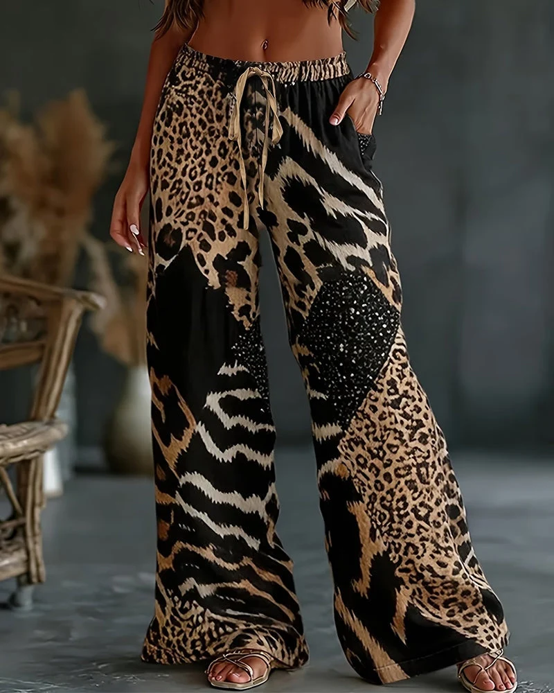 Rethlie | Weite Freizeithose mit Leoparden-Patchwork