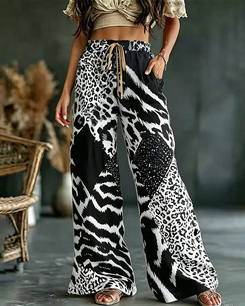 Rethlie | Weite Freizeithose mit Leoparden-Patchwork