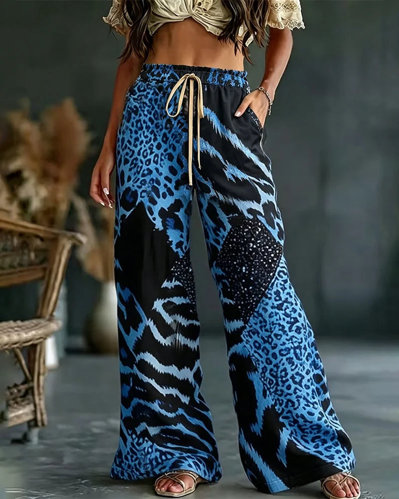Rethlie | Weite Freizeithose mit Leoparden-Patchwork
