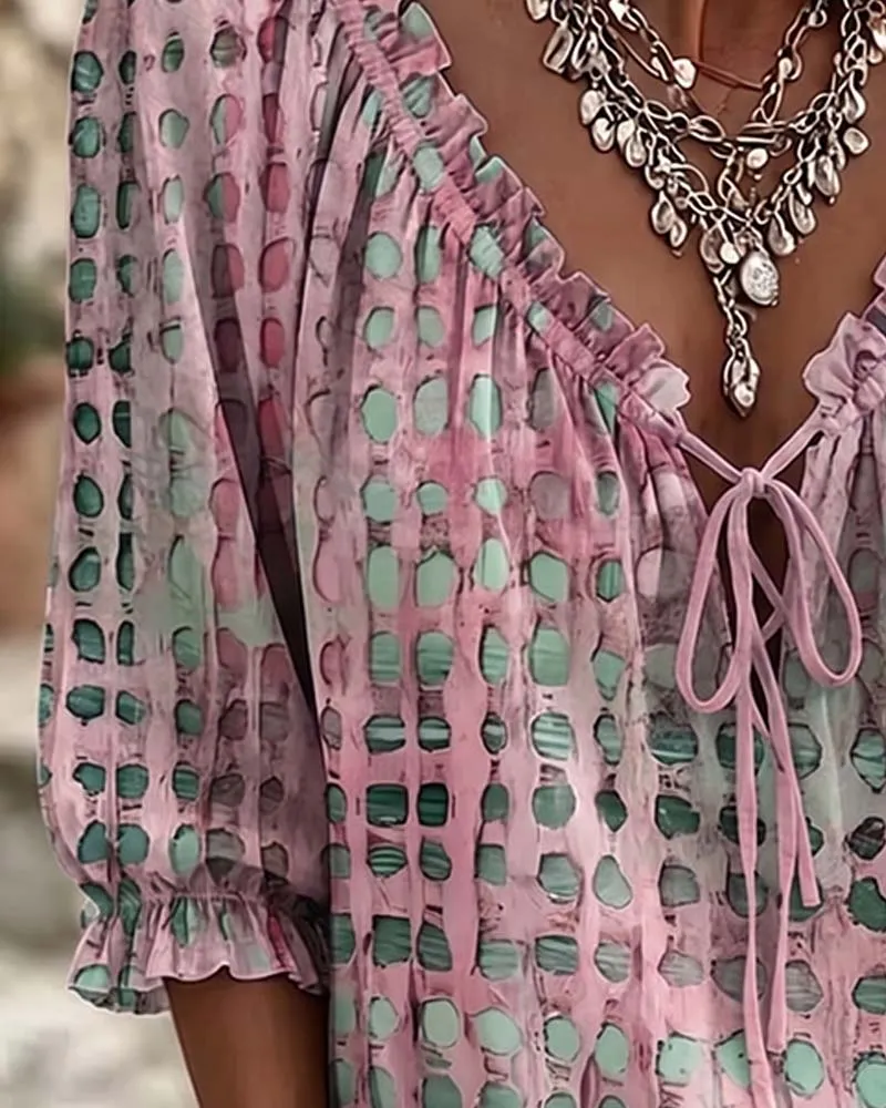 Ramceel | Gepunktete Bluse mit Schnürdetail