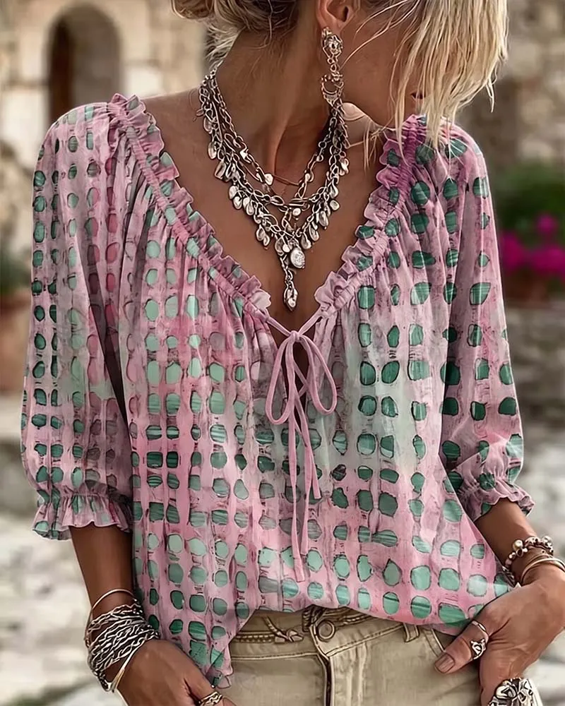 Ramceel | Gepunktete Bluse mit Schnürdetail