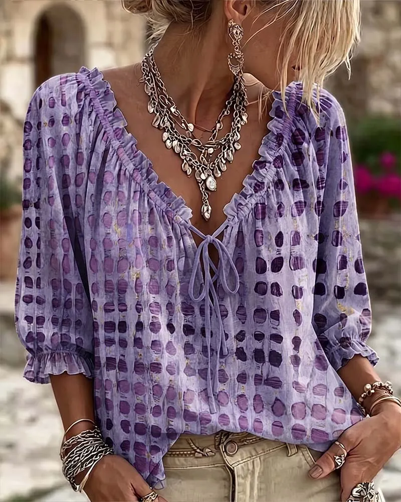 Ramceel | Gepunktete Bluse mit Schnürdetail
