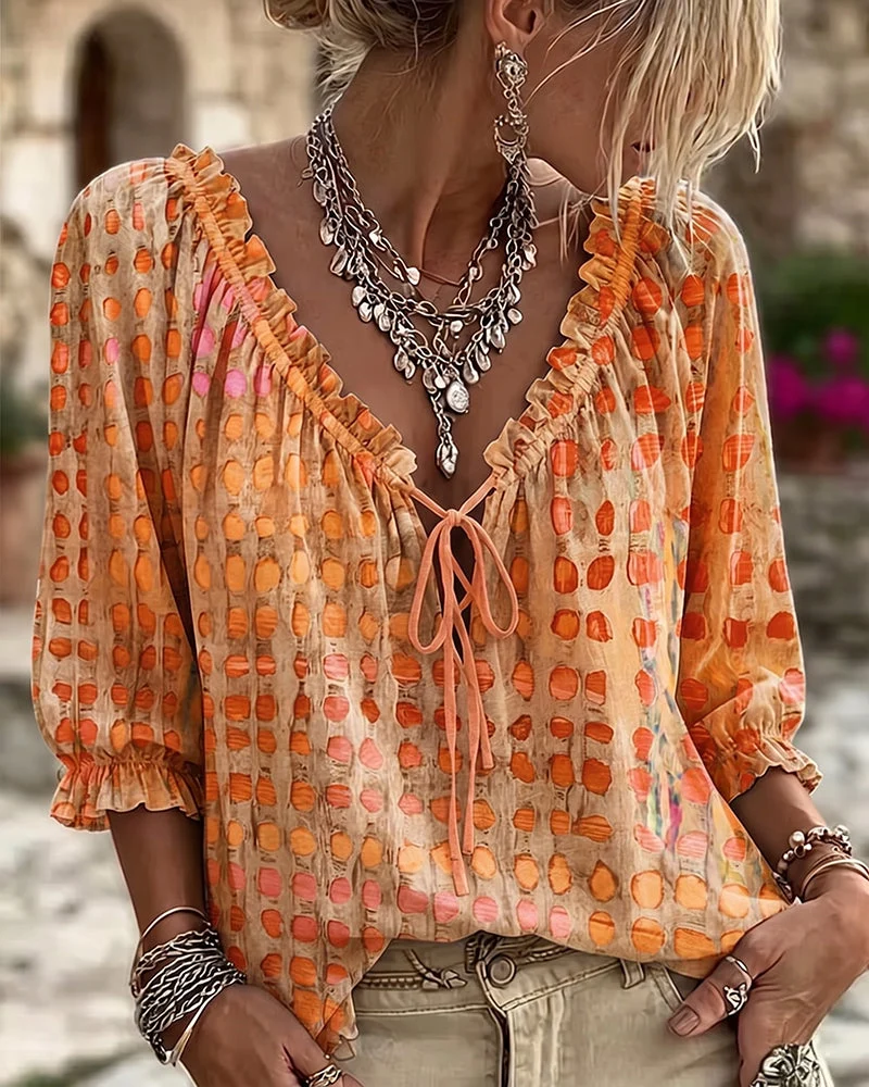Ramceel | Gepunktete Bluse mit Schnürdetail