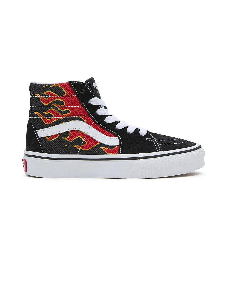 VANS Sk8-Hi Pixel Flame-Turnschuhe für Kinder – Schwarz / Rot