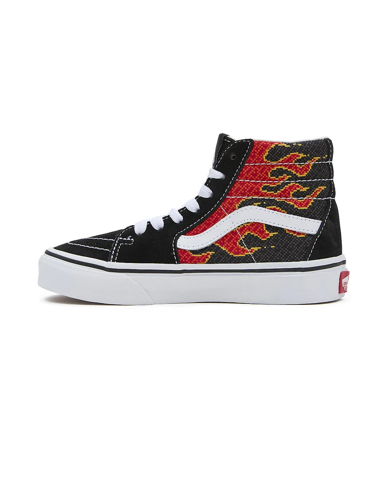 VANS Sk8-Hi Pixel Flame-Turnschuhe für Kinder – Schwarz / Rot