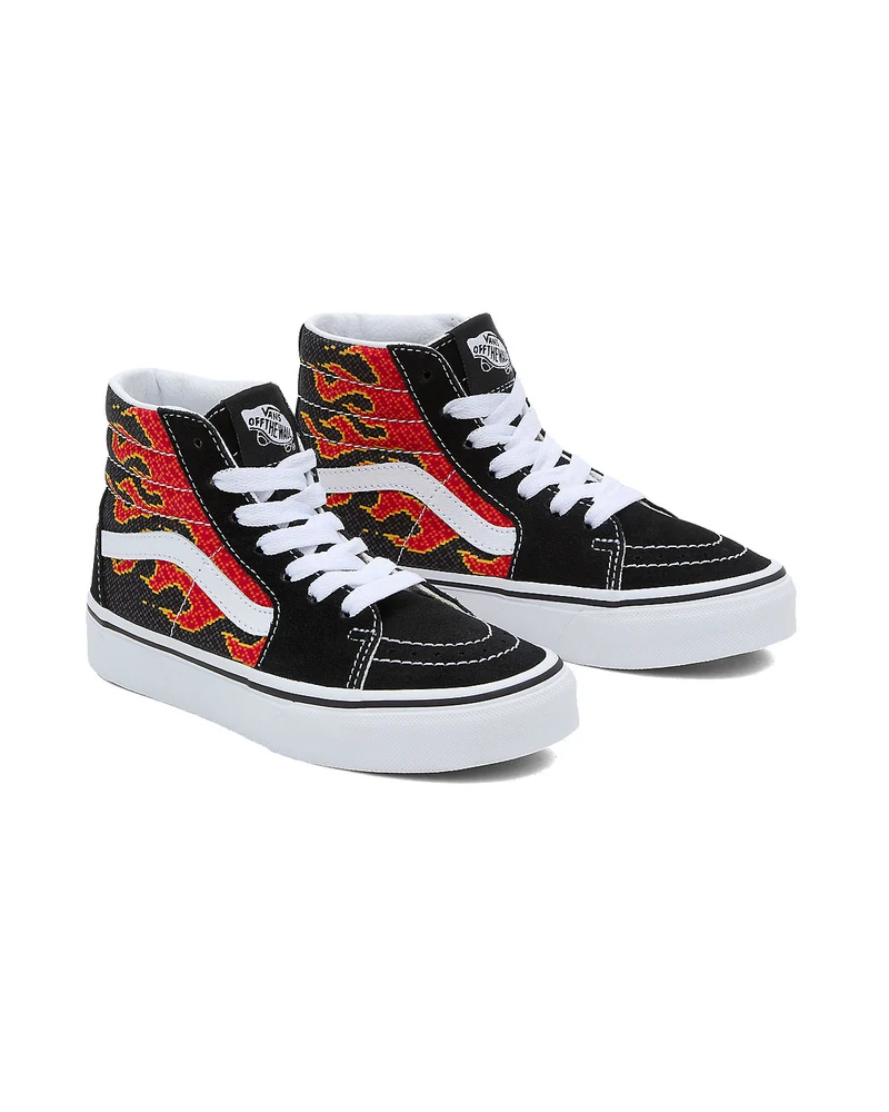 VANS Sk8-Hi Pixel Flame-Turnschuhe für Kinder – Schwarz / Rot