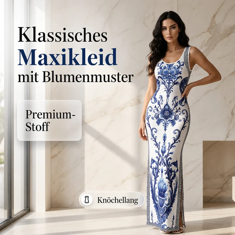 Rosemelch | Figurbetontes Maxikleid mit Blumenmuster